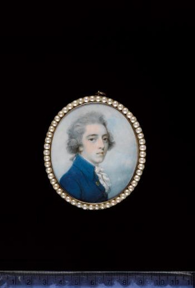 A Gentleman, wearing blue coat and frilled white cravat, his powdered hair worn en queue by Richard Cosway