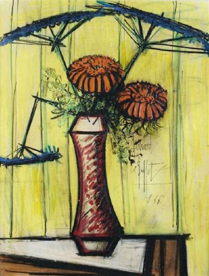 Vase with blue and red flowers by Bernard Buffet