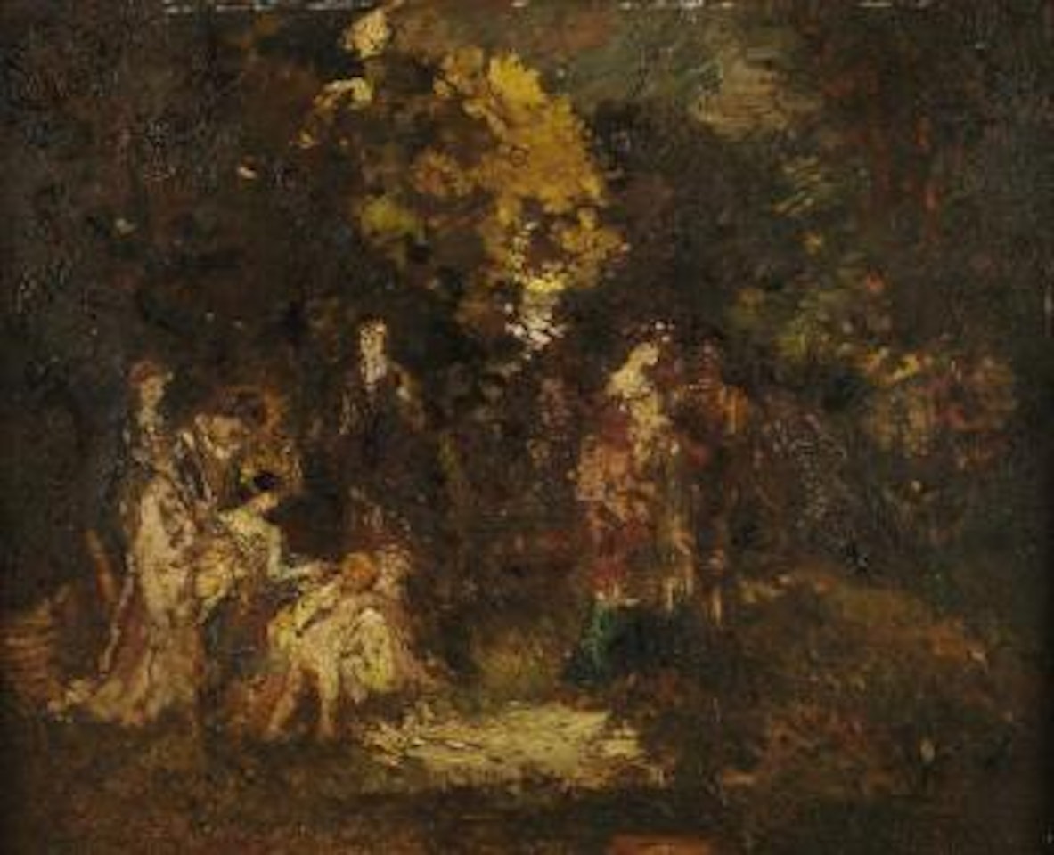 Elegant company in a forest by Adolphe Monticelli