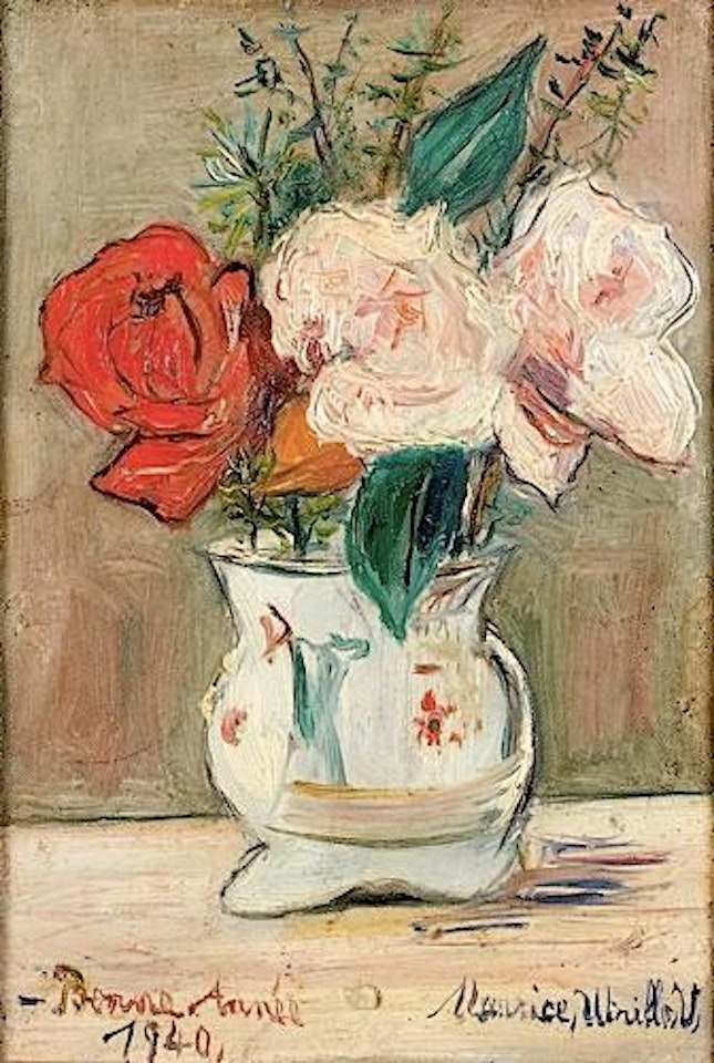 Trois roses au vase blanc by Maurice Utrillo