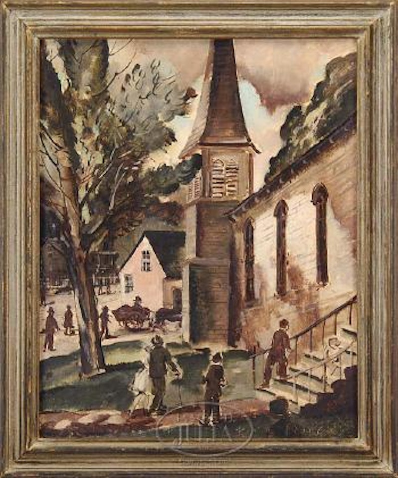 Gathering at the church by Maximilien Luce