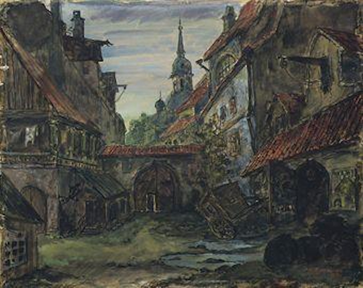 The blacksmith's courtyard by Mstislav Valerianovich Dobuzhinsky