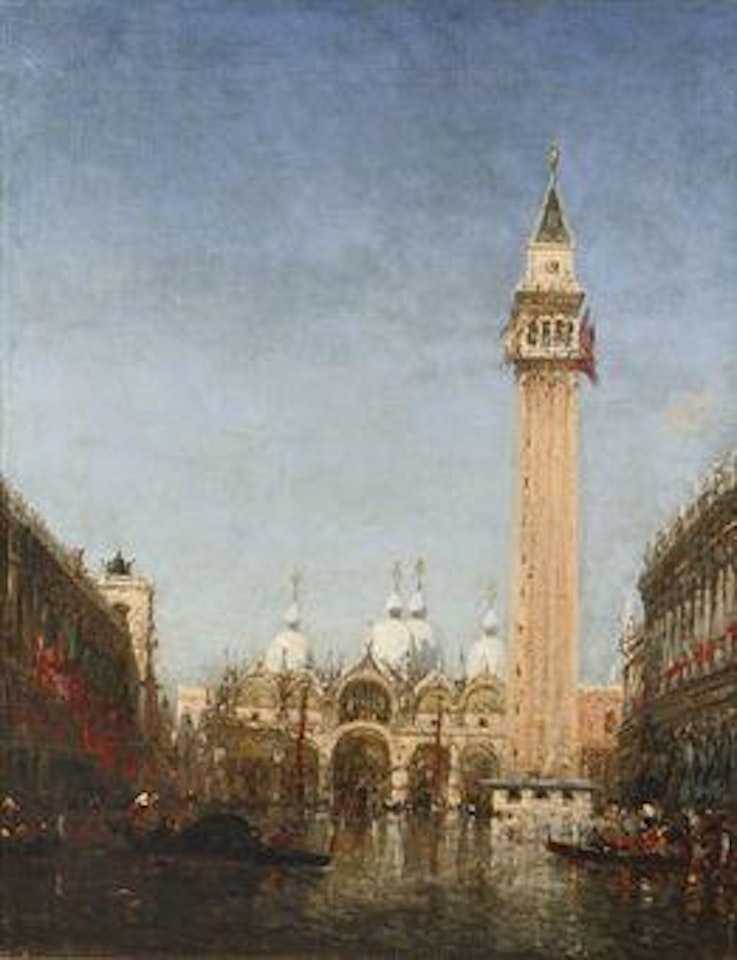 La place Saint Marc inondée: the basilica San Marco, Venice by Félix Ziem