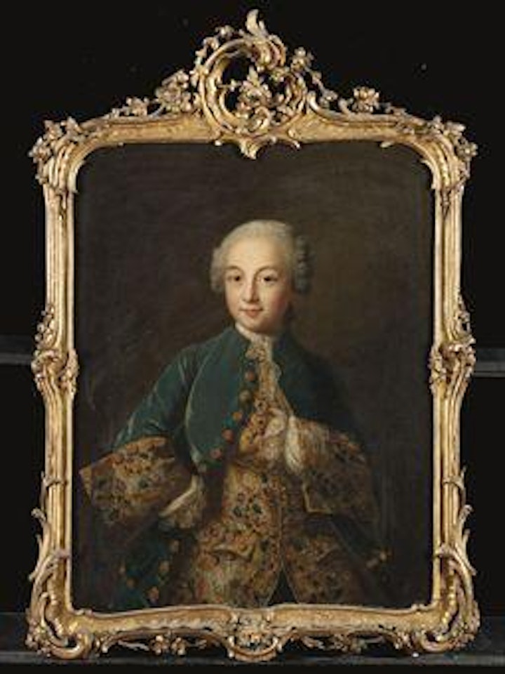 Portrait de jeune homme à mi-corps en redingote de velours bleu by French School