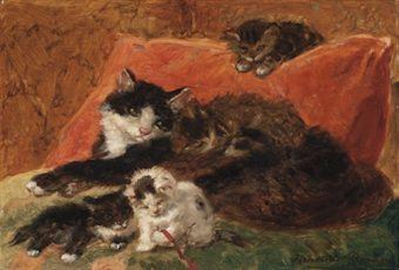 Chatte avec ses petits by Henriette Ronner-Knip