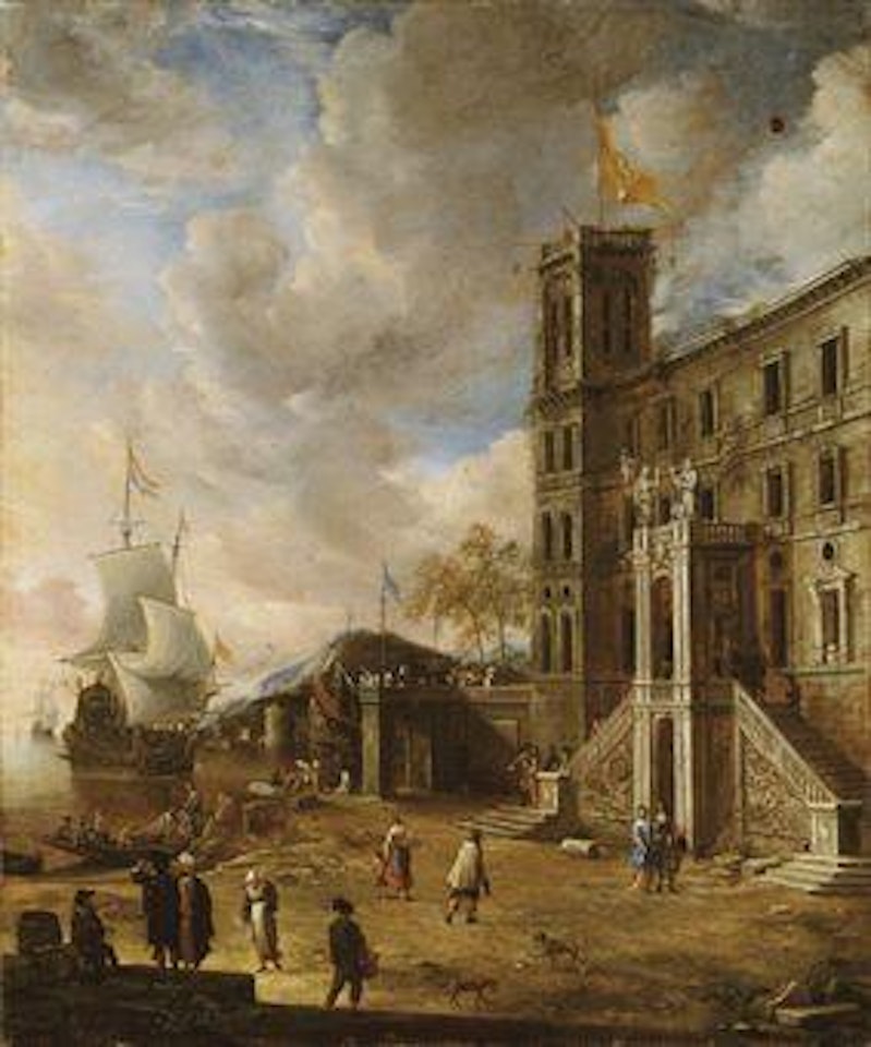 Palais italien près d'un port by Jan Abrahamsz. Beerstraten