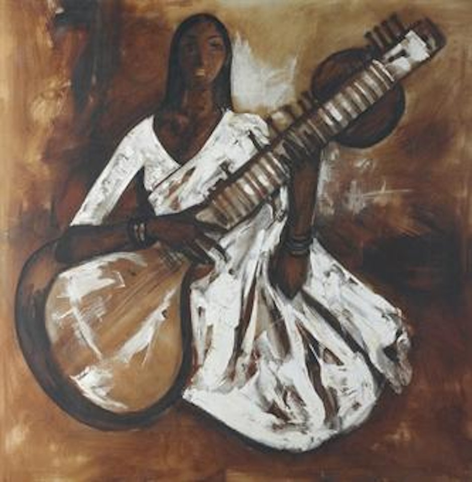 Untitled (Girl Playing a Sitar) by B Prabha