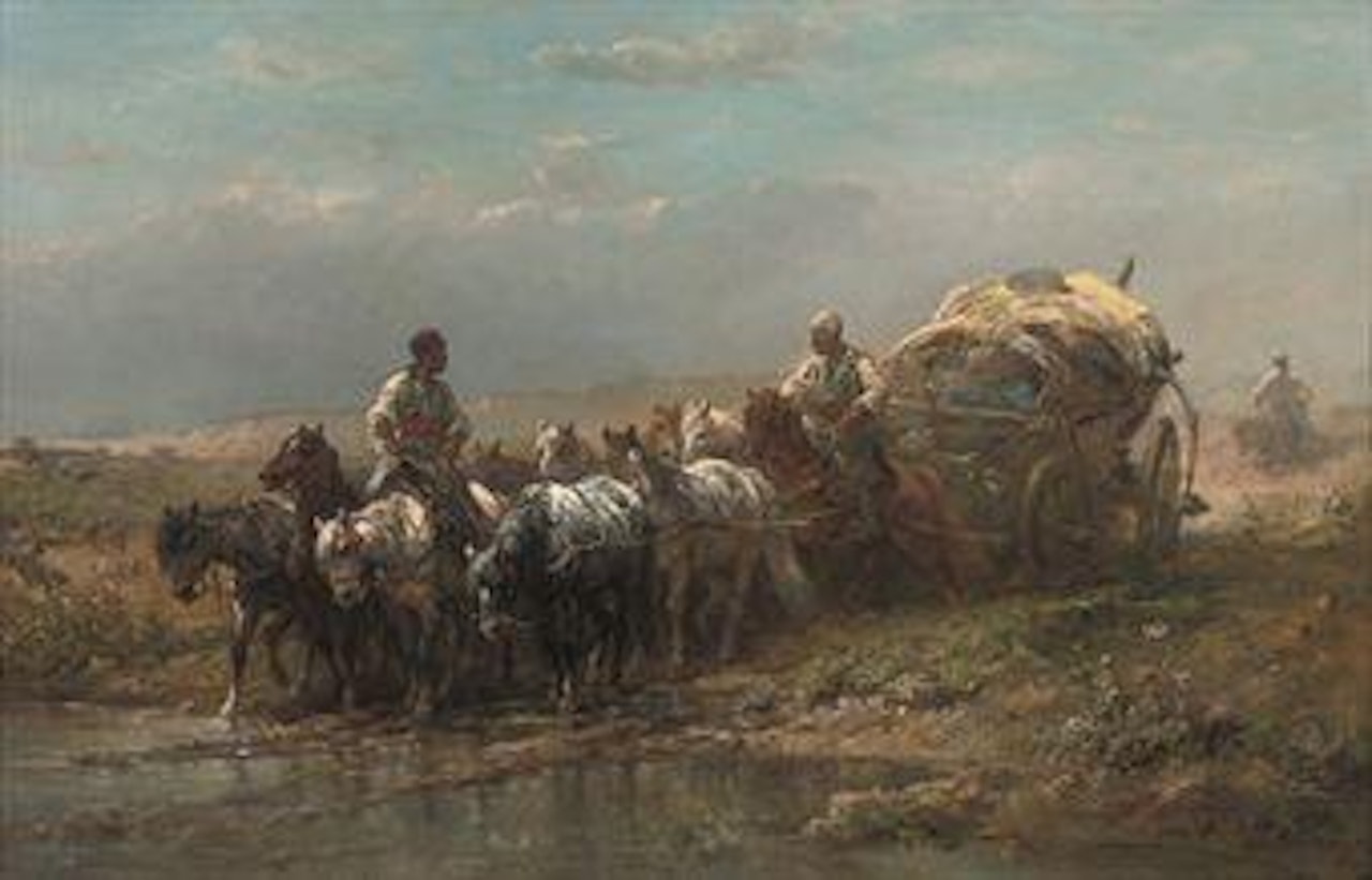 Fording a river by Adolf Schreyer
