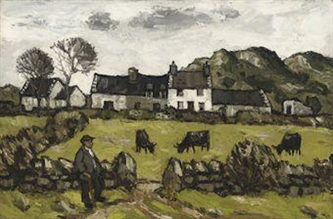 Farmstead, North Wales. Mountainous landscape by Kyffin Williams