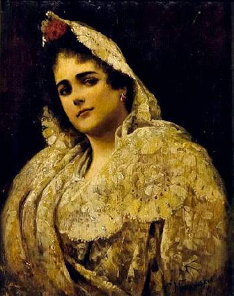 Portrait de jeune femme à la mantille en dentelle by Konstantin Makovsky