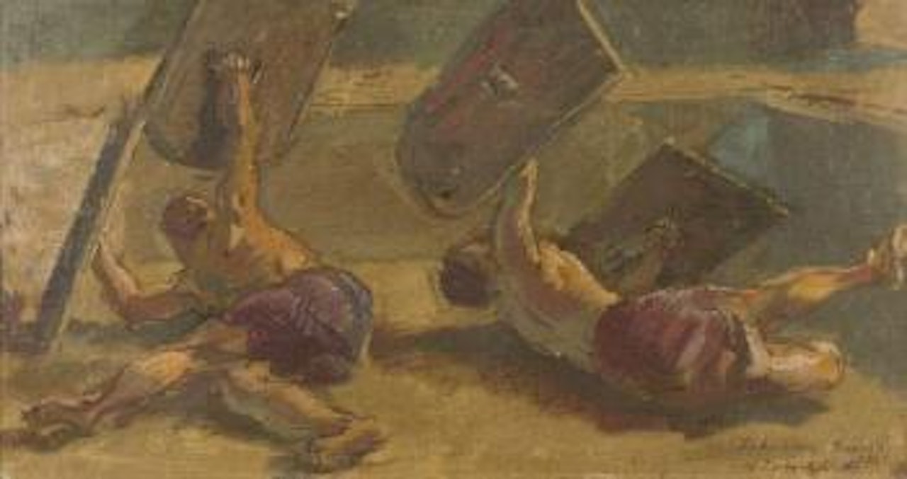 Scene de combat, l'exercise du bouclier by Alexander Evgenievich Yakovlev