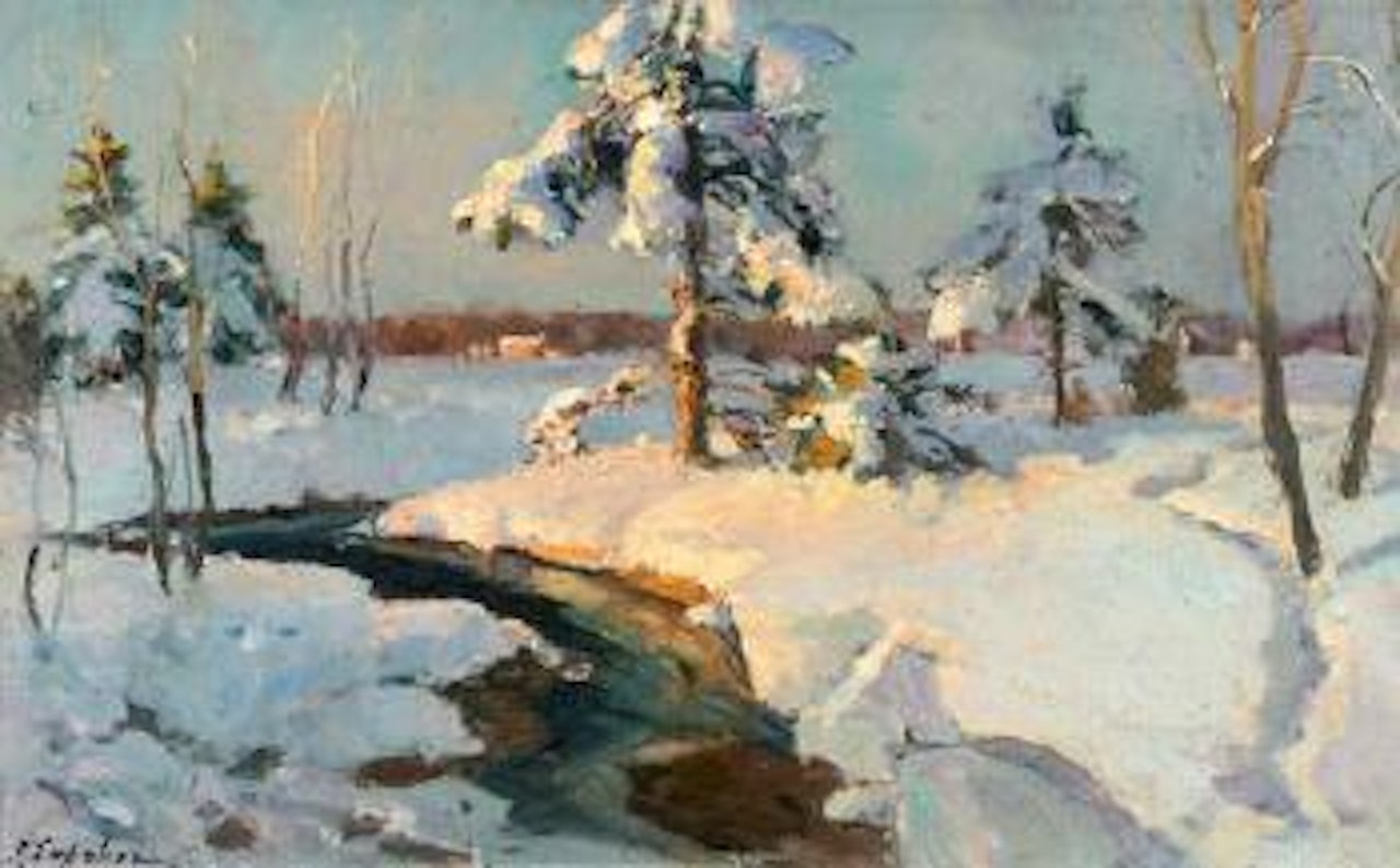 Paysage enneigé by Georgij Aleksandrovic Lapschin