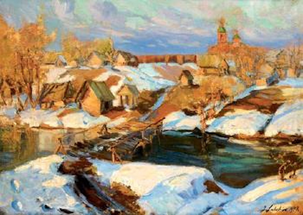 La village russe sous la neige by Georgij Aleksandrovic Lapschin