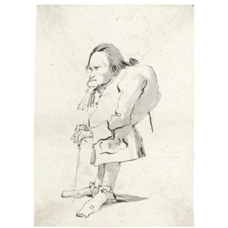 A Caricature Of A Man With Hunched Back Holding A Stick by Giovanni Battista Tiepolo