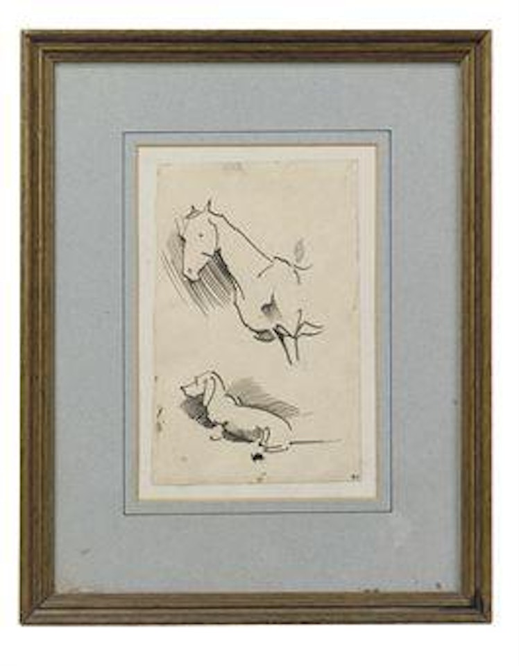 Two sketches - a horse and a daschund by Joseph Crawhall