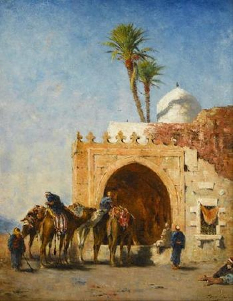 A troop of camels watering by Narcisse Berchere