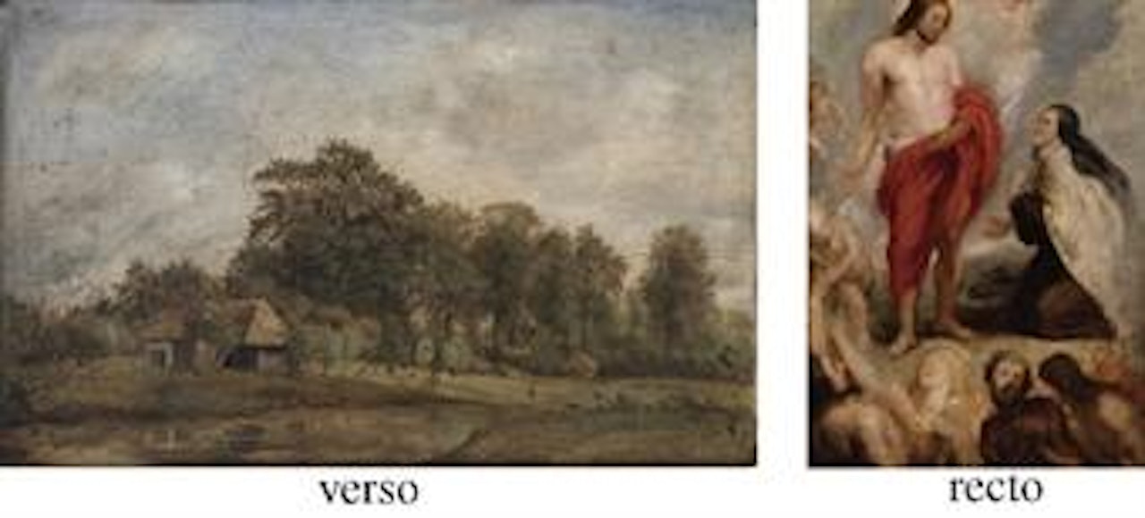 Saint Theresa interceding for Bernardino de Mendoza, after Rubens (recto). A wooded landscape with a cottage beyond (verso) by John Constable