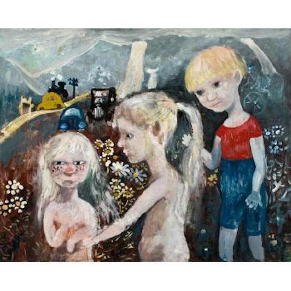 Matthew, Tessa And Winkie In A Field Of Flowers by John Perceval