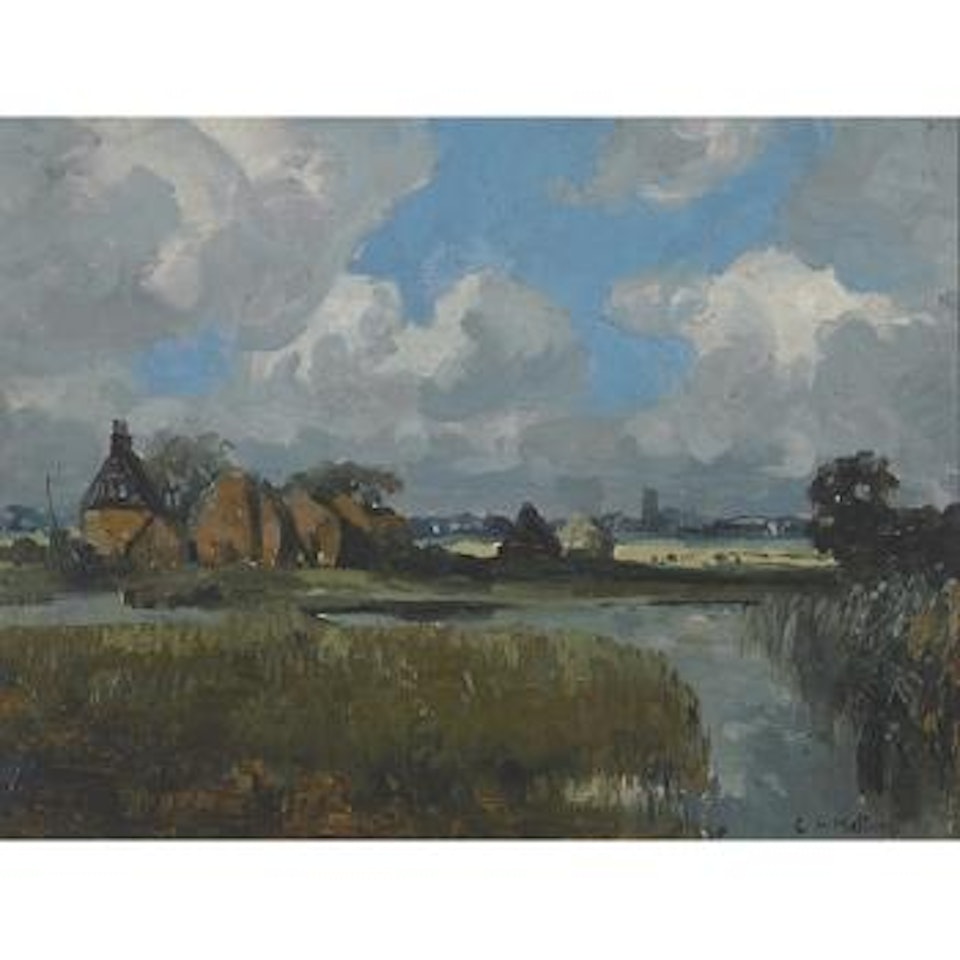 The marsh farm, late August moon by Campbell Mellon