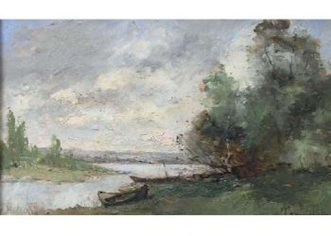 Barques en bord de riviere by Paul Désiré Trouillebert