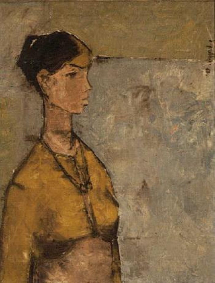 Woman in Gold Blouse, half-length portrait by B Prabha