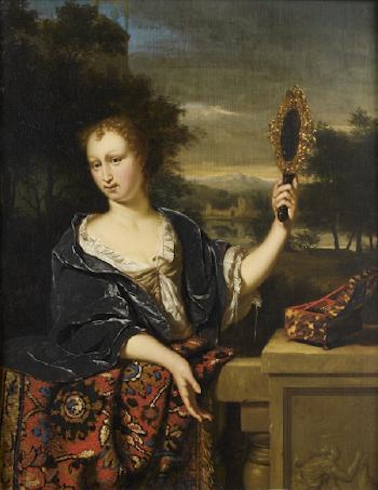 Elegante avec un coffret a bijoux by Willem van Mieris