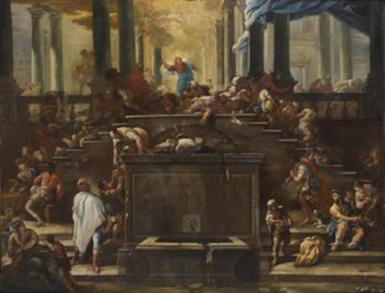 Jesus chassant les marchands du temple by Luca Giordano by Neapolitan School