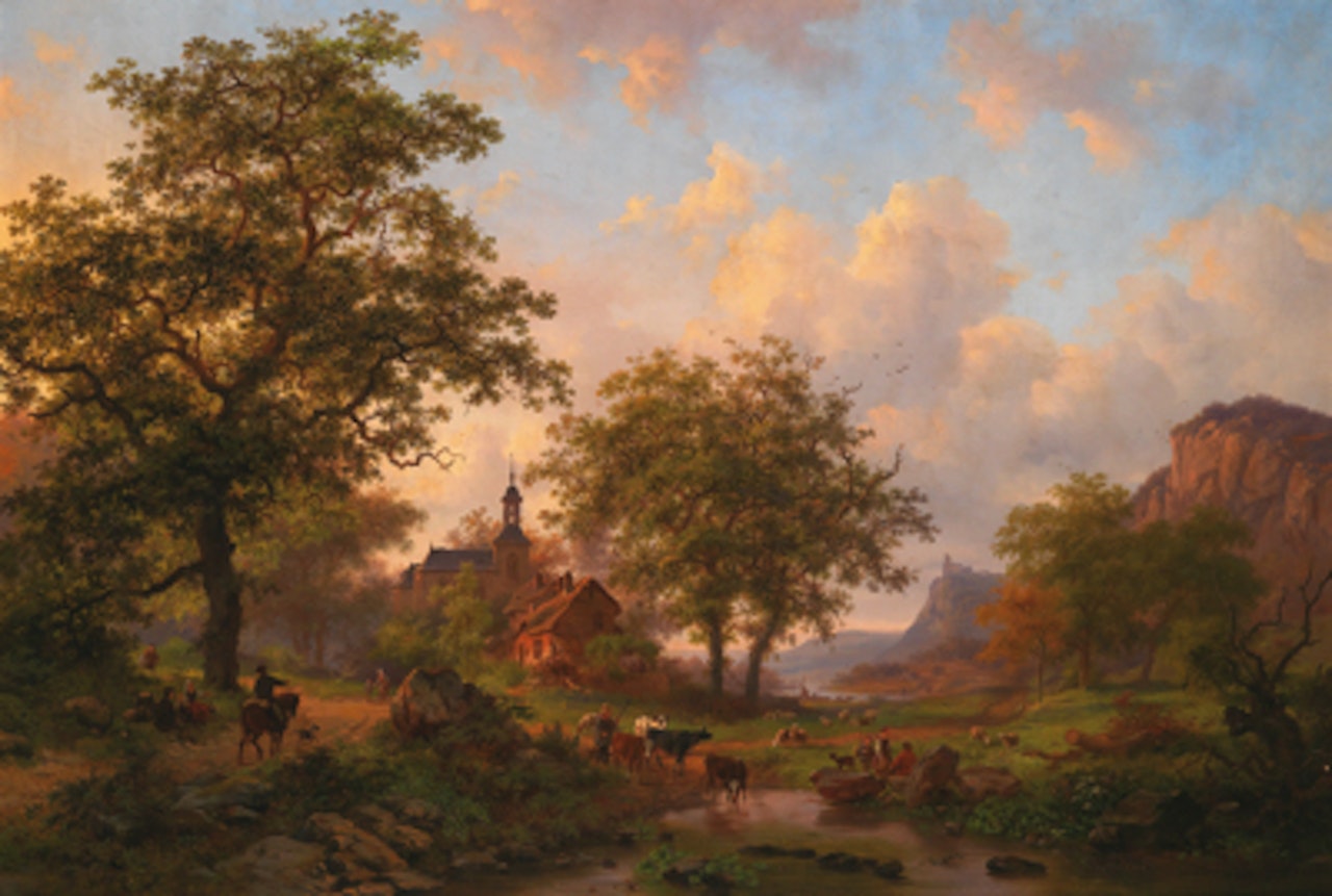 Summer Landscape with Resting Herds and Herdsmen by Fredrik Marinus Kruseman