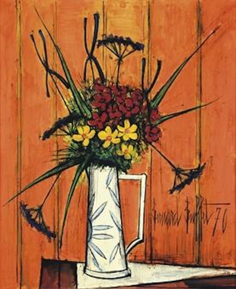 Fleurs fond orange by Bernard Buffet