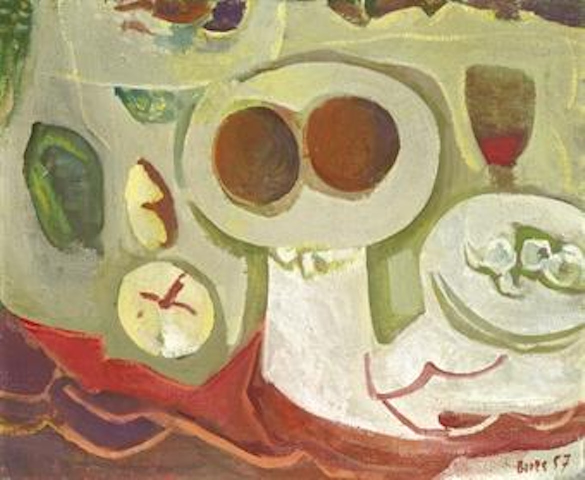 Compotier et draperie rouge by Francisco Bores