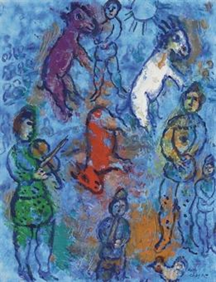 Clown, violoniste et ânes by Marc Chagall