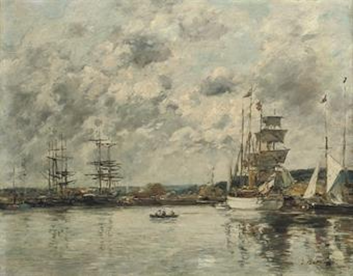 Le Havre, bateaux norvégiens dans le port by Eugène Boudin