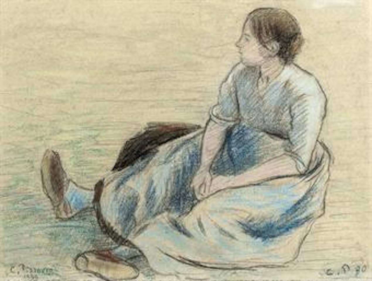 Faneuse au repos by Camille Pissarro