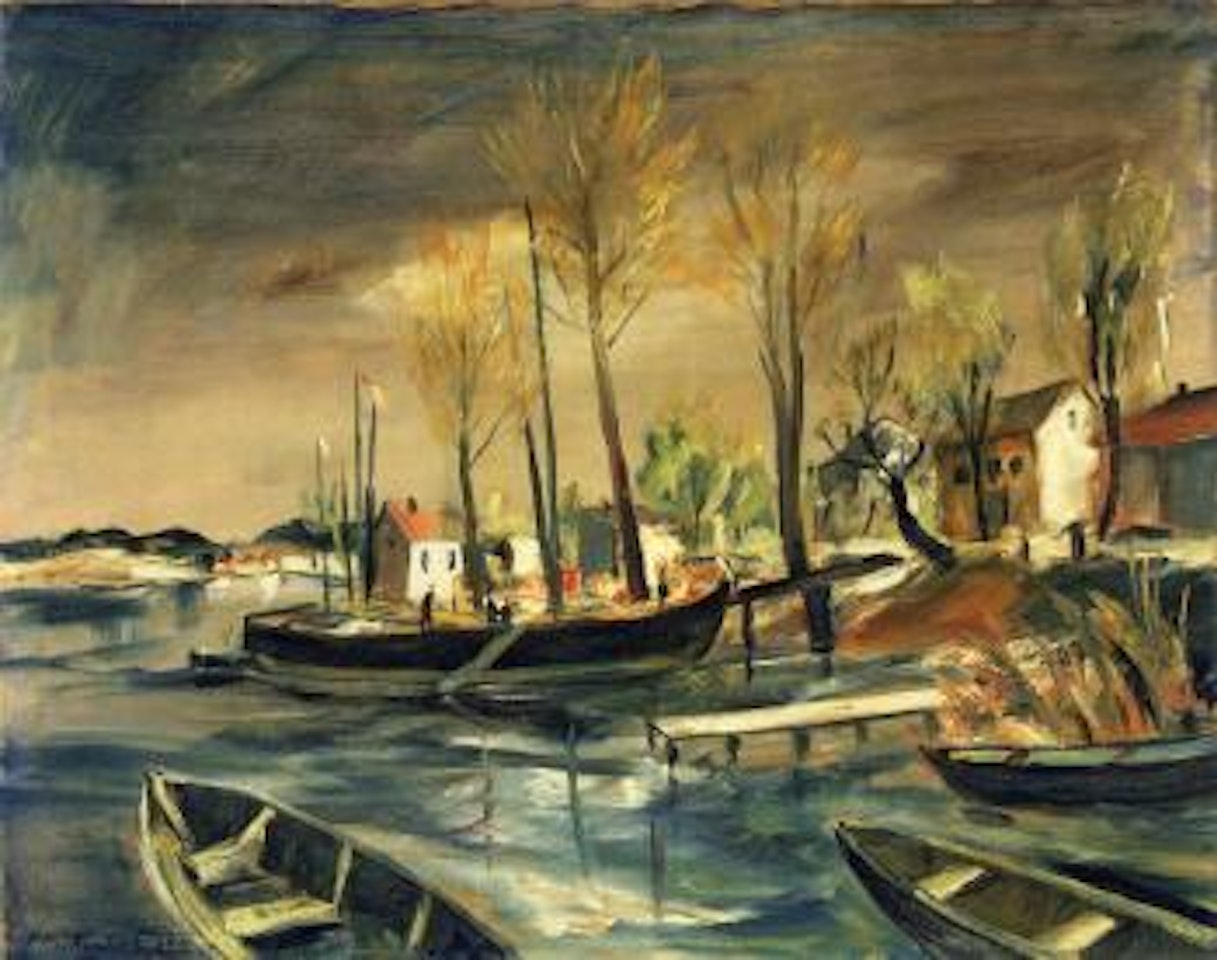 Fischerboote am Ufer by Franz Heckendorf