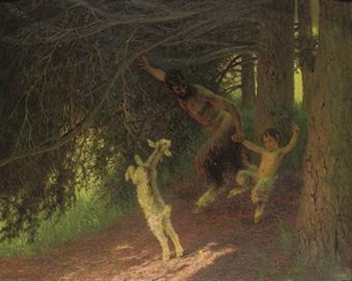 Fauns gamboling in the forest by Leopold Franz Kowalsky