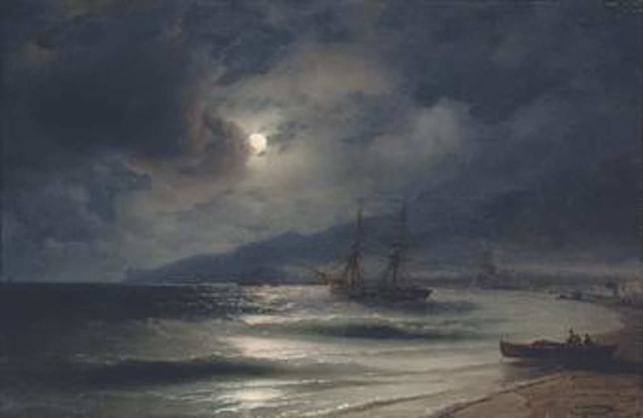 On the coast at night by Ivan Konstantinovich Aivazovsky