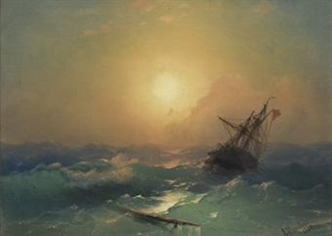 A ship in distress by Ivan Konstantinovich Aivazovsky