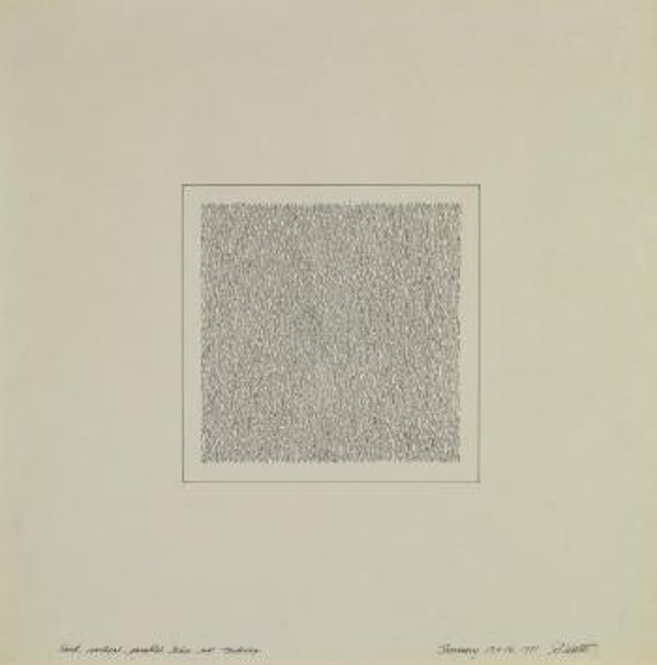 Short, vertical, parralel lines not touching by Sol LeWitt