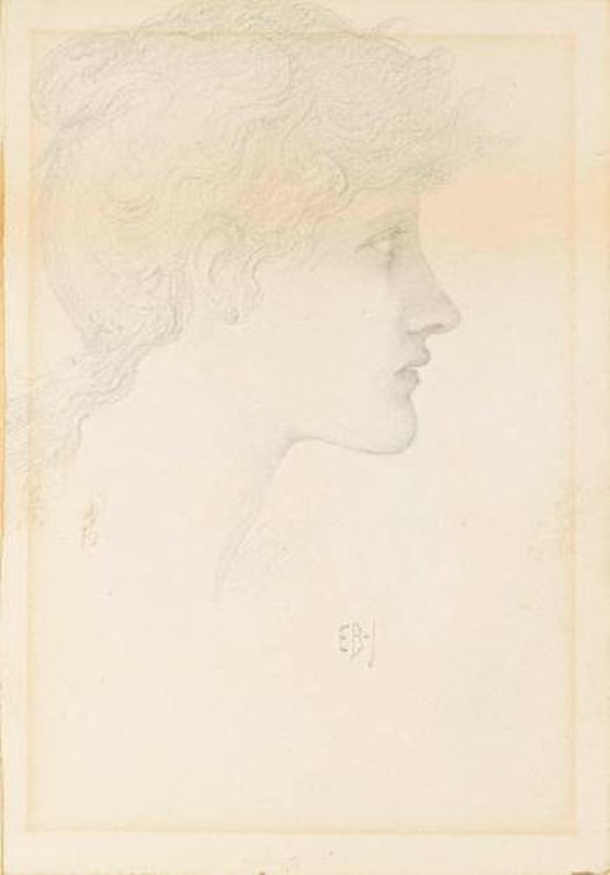 Portrait head of girl in profile by Edward Coley Burne-Jones