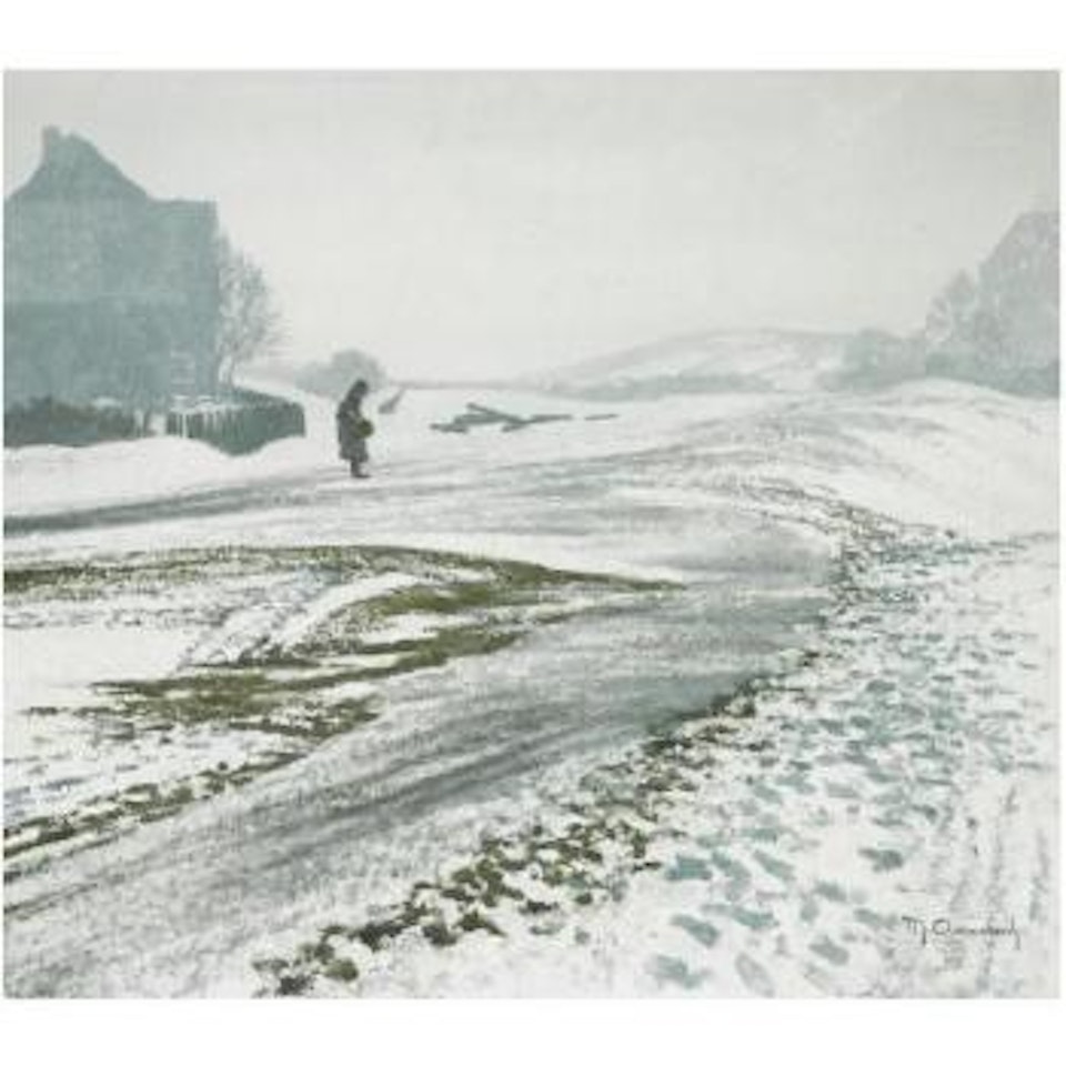 Figures In A Snowy Landscape, Possibly Sauerland by Max Clarenbach
