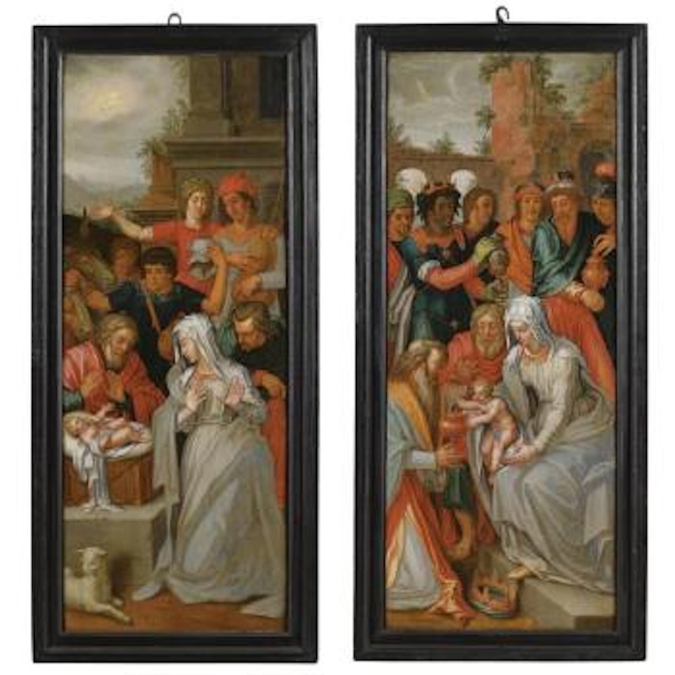 Two Altar Wings, Left Wing: The Adoration Of The Shepherds; Right Wing: The Adoration Of The Magi; Verso: Both Wings: The Annunciation, En Grisaille by Flemish School