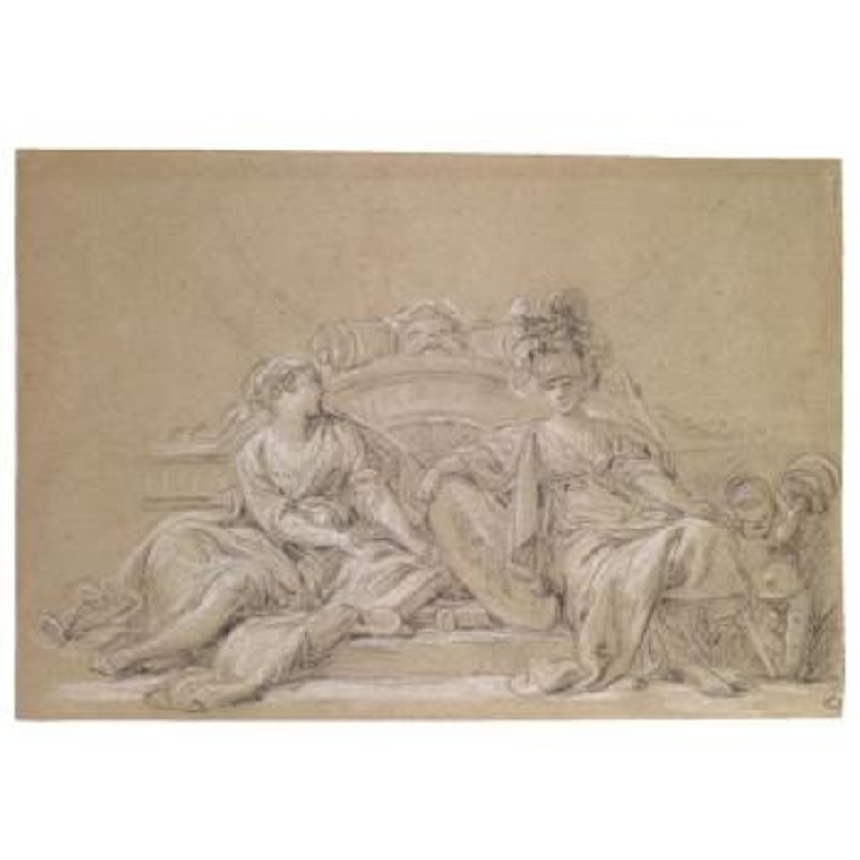 A Decorative Design With Minerva And History Attended By A Putto by Francois Boucher