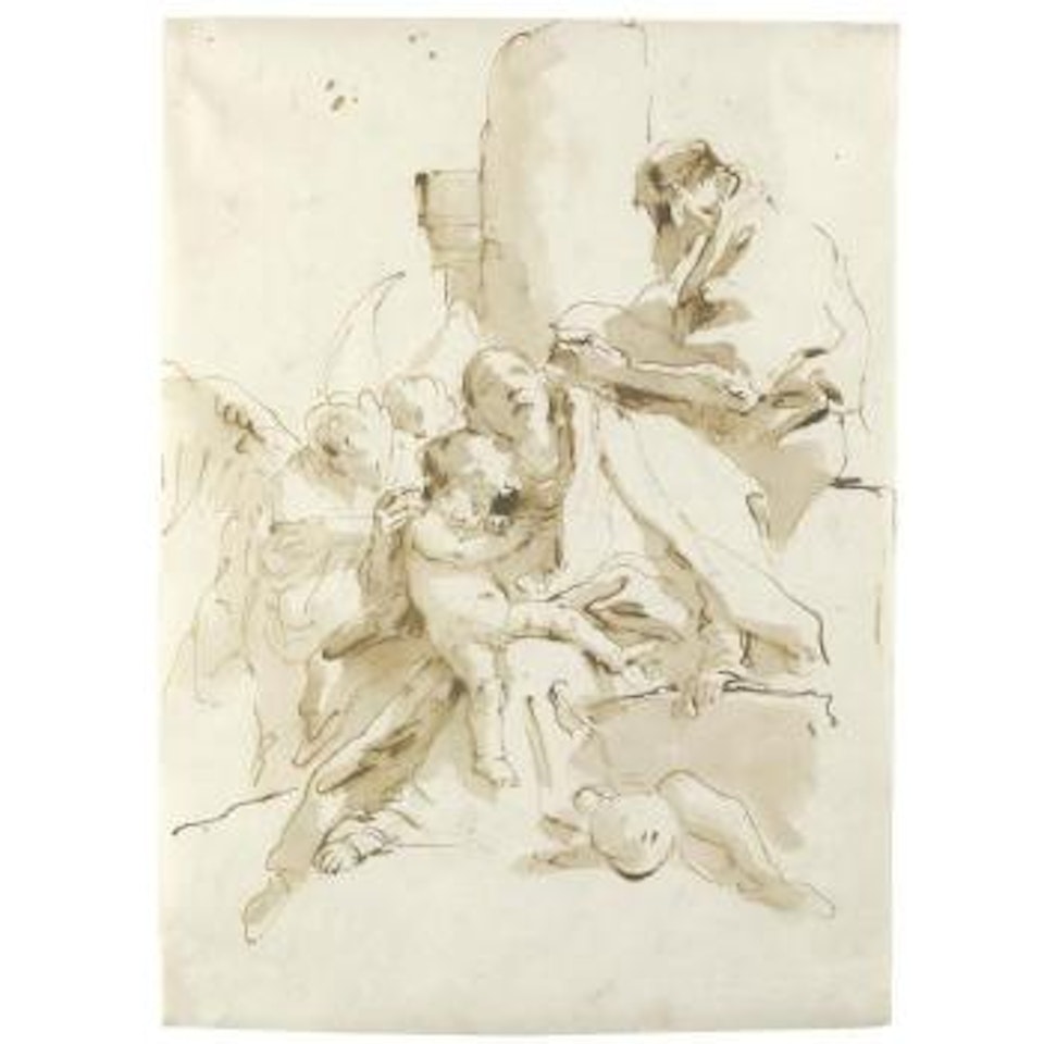 The Holy Family, St. Joseph Reading And Two Angels In The Background by Giovanni Battista Tiepolo
