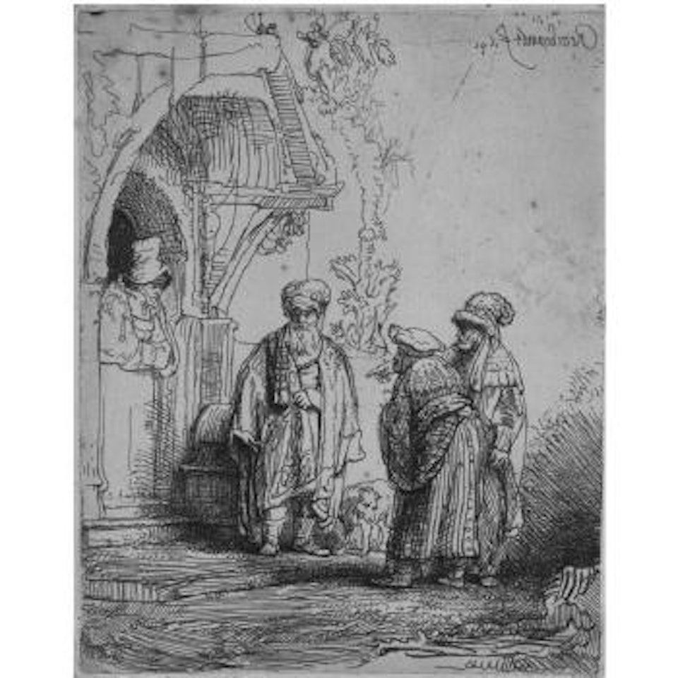 Three Oriental Figures (Jacob And Laban?) (B. 118, Holl. 118, H. 183, Bb. 41-F) by Attributed to Rembrandt Harmensz van Rijn