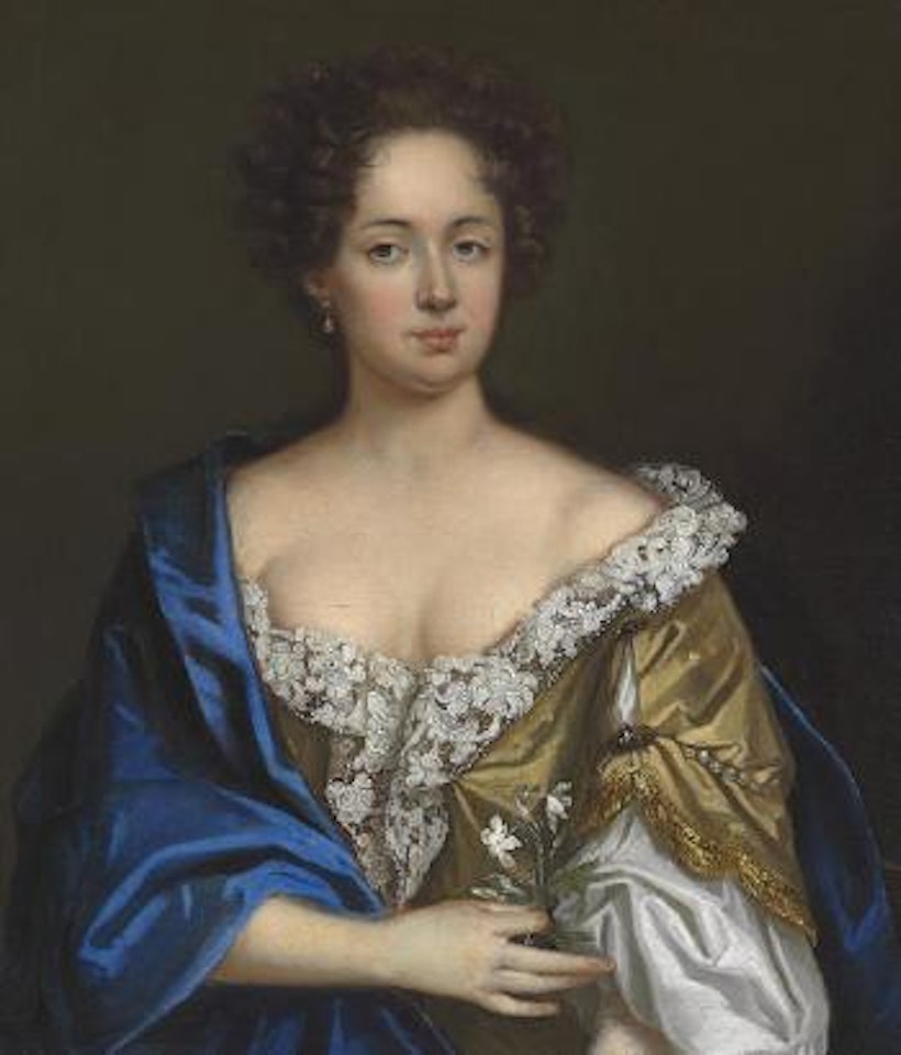 Portrait of a lady, half-length, in a yellow dress and blue shawl by Jacob Ferdinand Voet