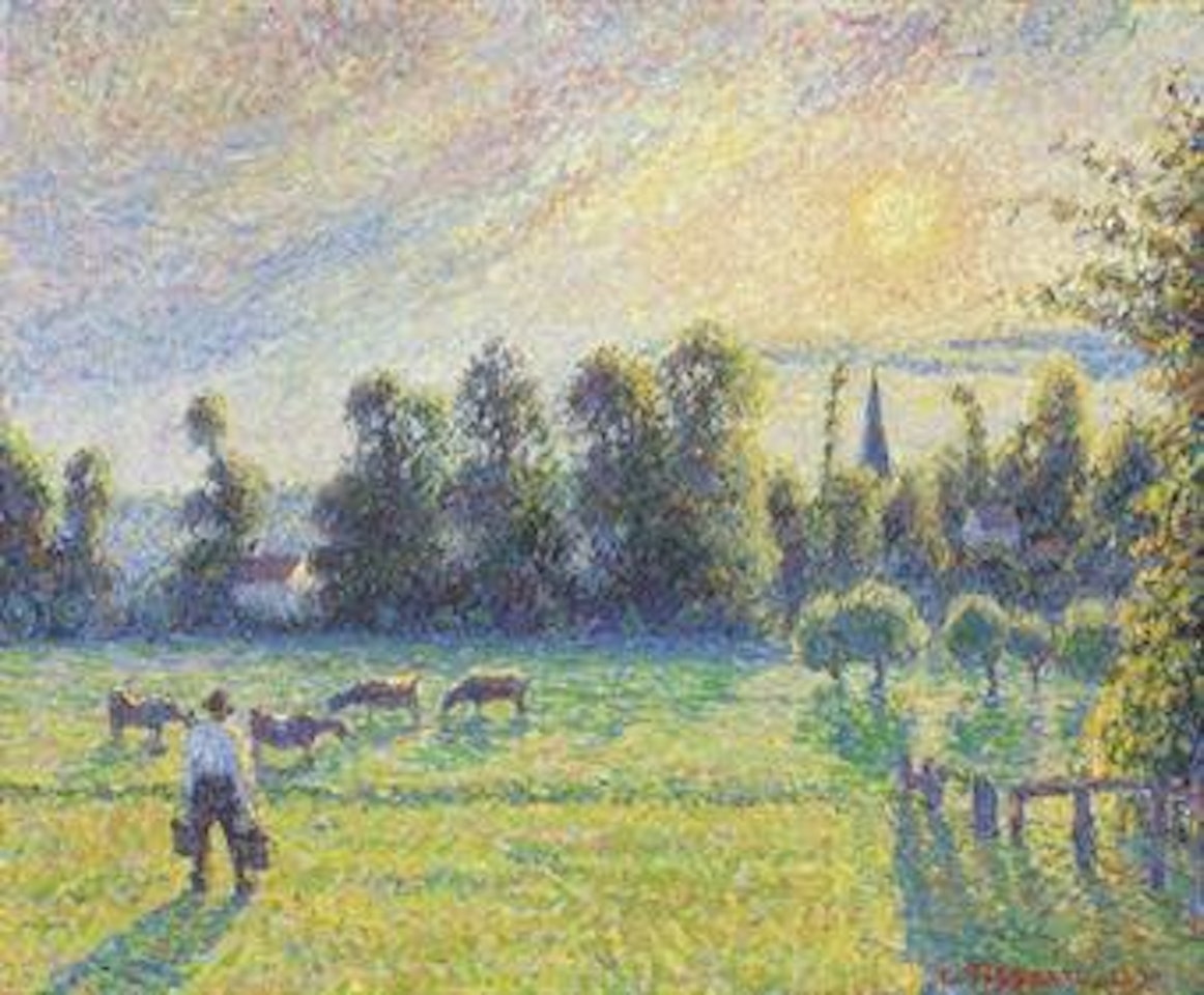 Pâturage, coucher de soleil, Eragny by Camille Pissarro