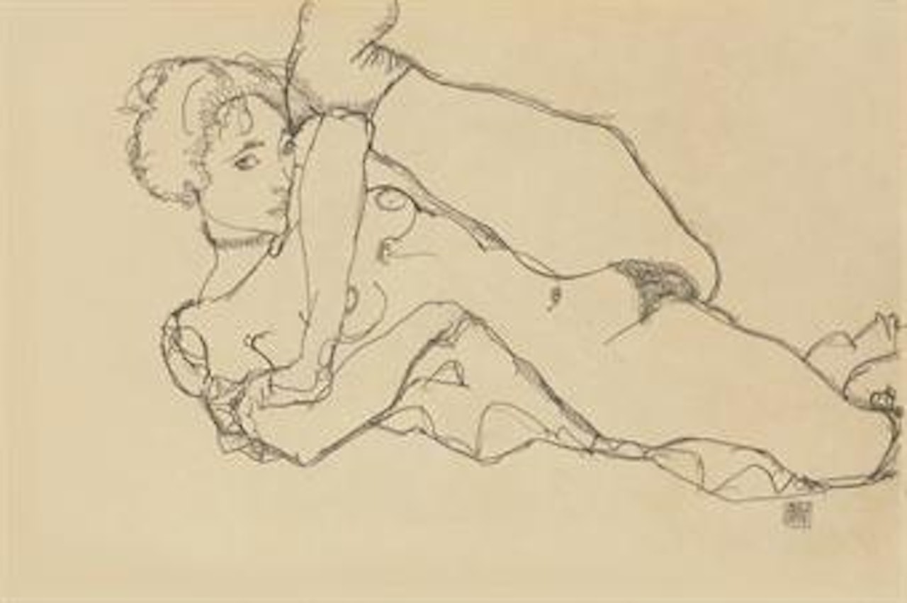 Liegender Akt mit angezogenem linken Bein by Egon Schiele
