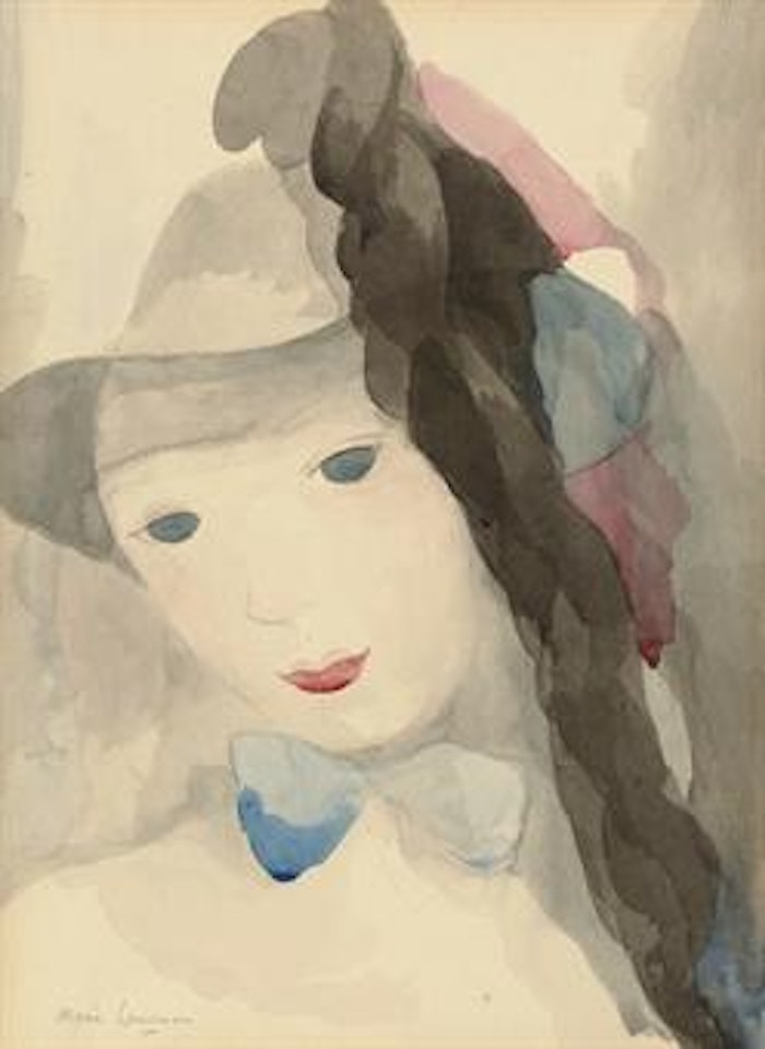 Jeune fille au noeud papillon bleu by Marie Laurencin
