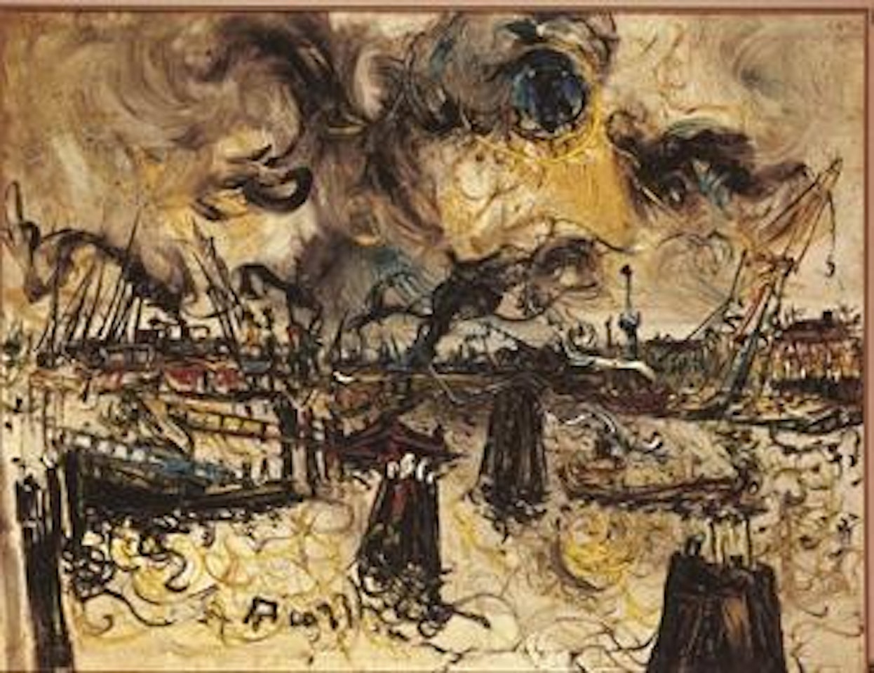 Pelabuhan Rotterdam (Rotterdam port) by Affandi