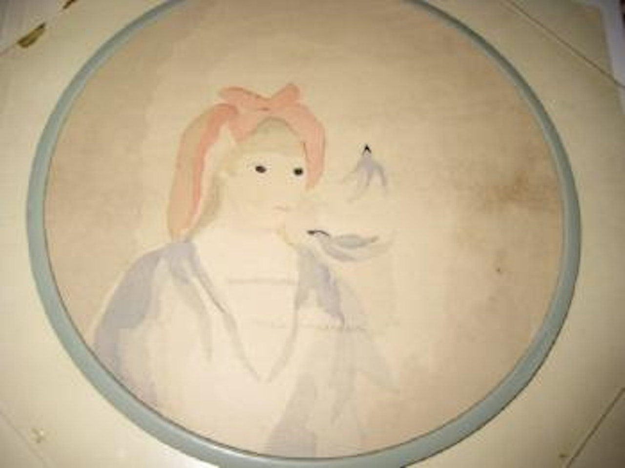 Girl in blue with pink bow by Marie Laurencin
